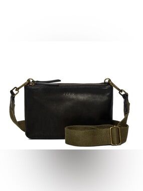 FEED Black Leather Crossbody with Olive Strap